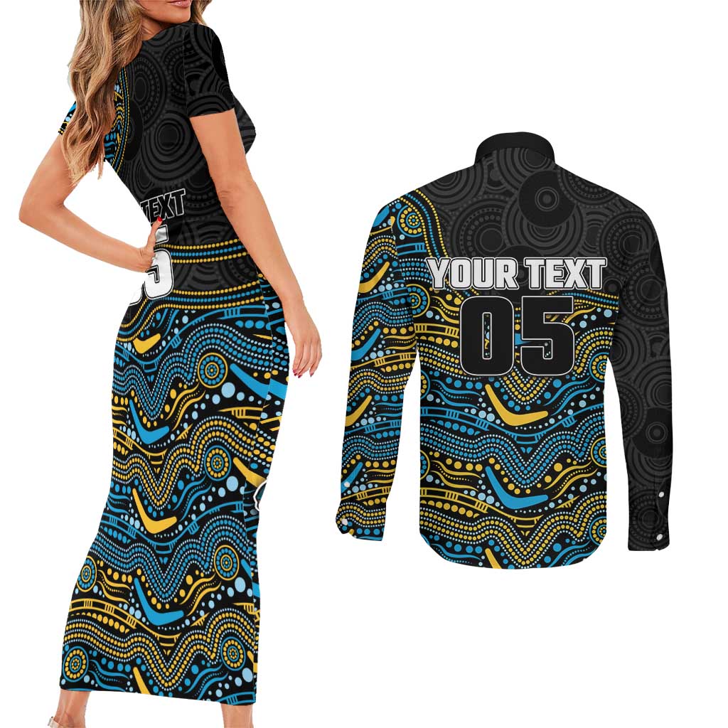 Custom Titans Couples Matching Short Sleeve Bodycon Dress and Long Sleeve Button Shirt Knight Mascot With Aboriginal Indigenous