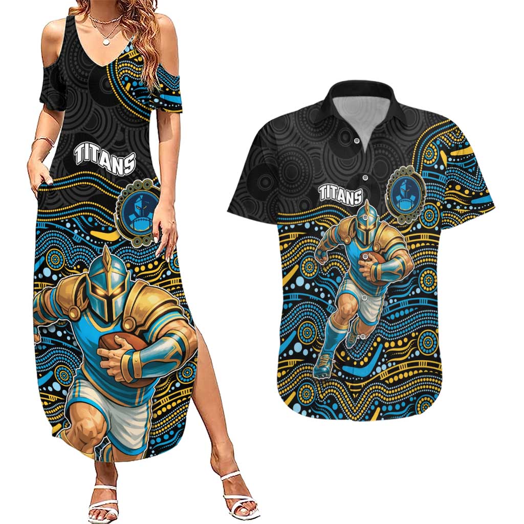 Custom Titans Couples Matching Summer Maxi Dress and Hawaiian Shirt Knight Mascot With Aboriginal Indigenous