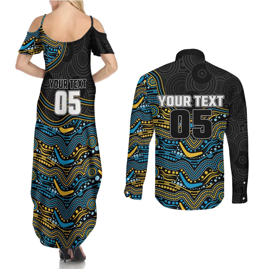 Custom Titans Couples Matching Summer Maxi Dress and Long Sleeve Button Shirt Knight Mascot With Aboriginal Indigenous
