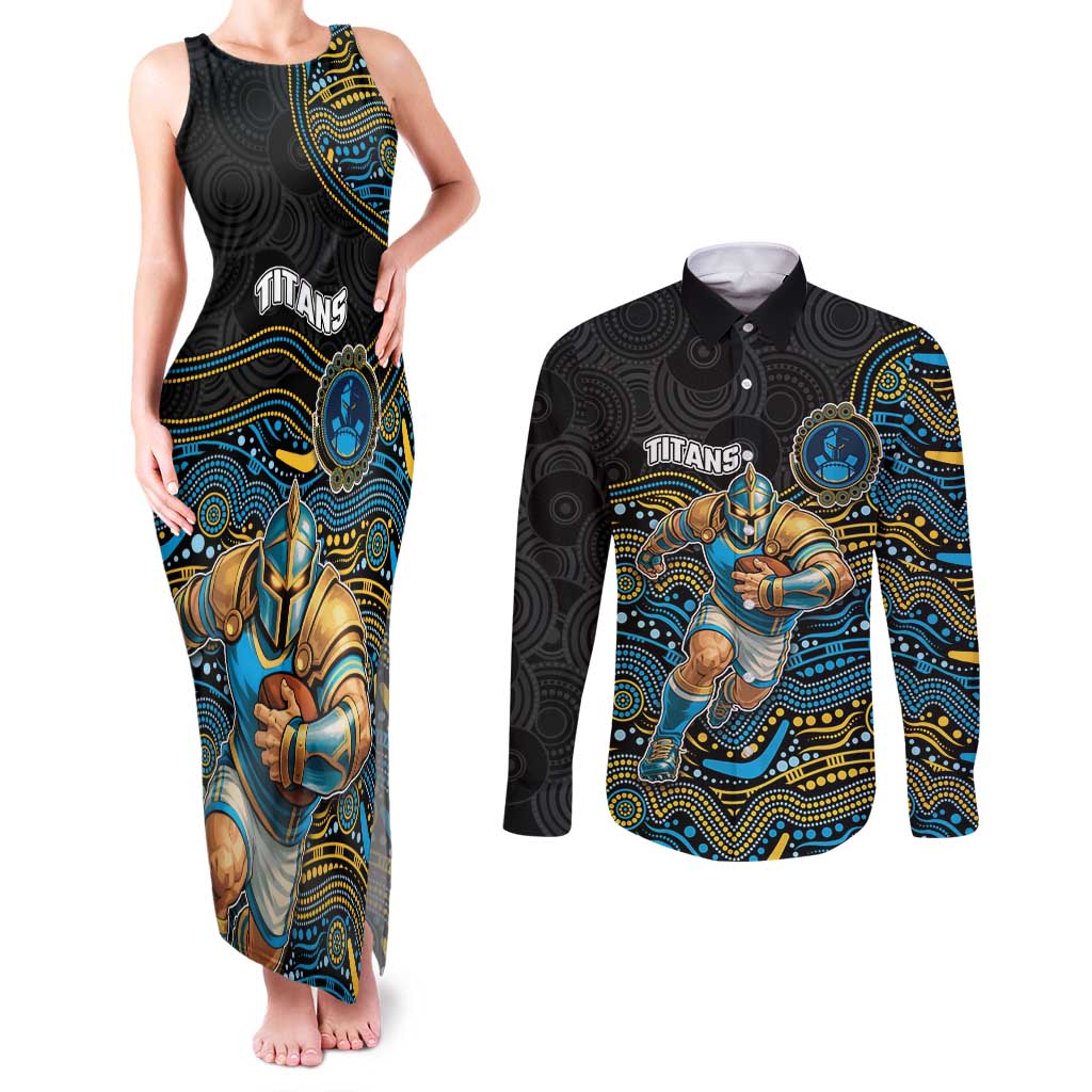 Custom Titans Couples Matching Tank Maxi Dress and Long Sleeve Button Shirt Knight Mascot With Aboriginal Indigenous