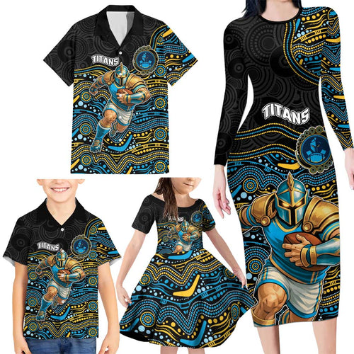 Custom Titans Family Matching Long Sleeve Bodycon Dress and Hawaiian Shirt Knight Mascot With Aboriginal Indigenous