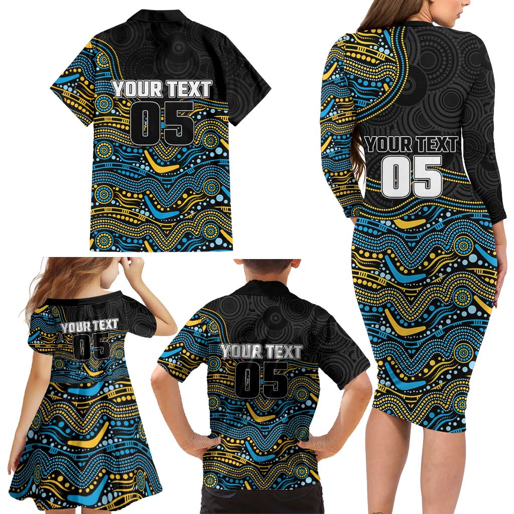 Custom Titans Family Matching Long Sleeve Bodycon Dress and Hawaiian Shirt Knight Mascot With Aboriginal Indigenous