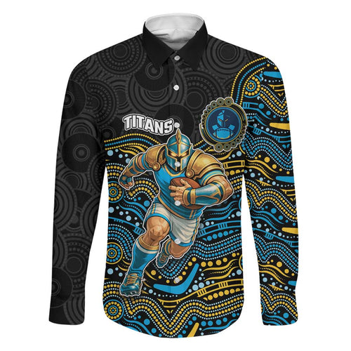 Custom Titans Family Matching Long Sleeve Bodycon Dress and Hawaiian Shirt Knight Mascot With Aboriginal Indigenous