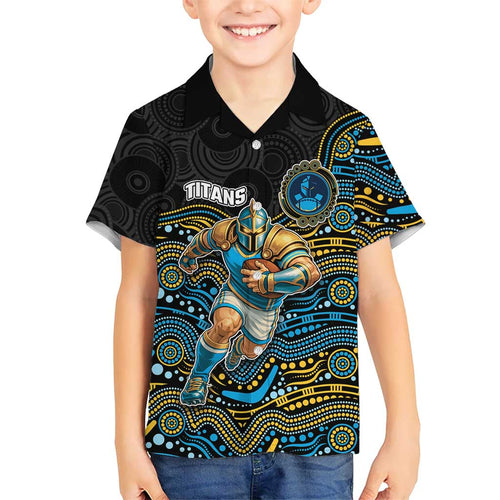 Custom Titans Family Matching Long Sleeve Bodycon Dress and Hawaiian Shirt Knight Mascot With Aboriginal Indigenous