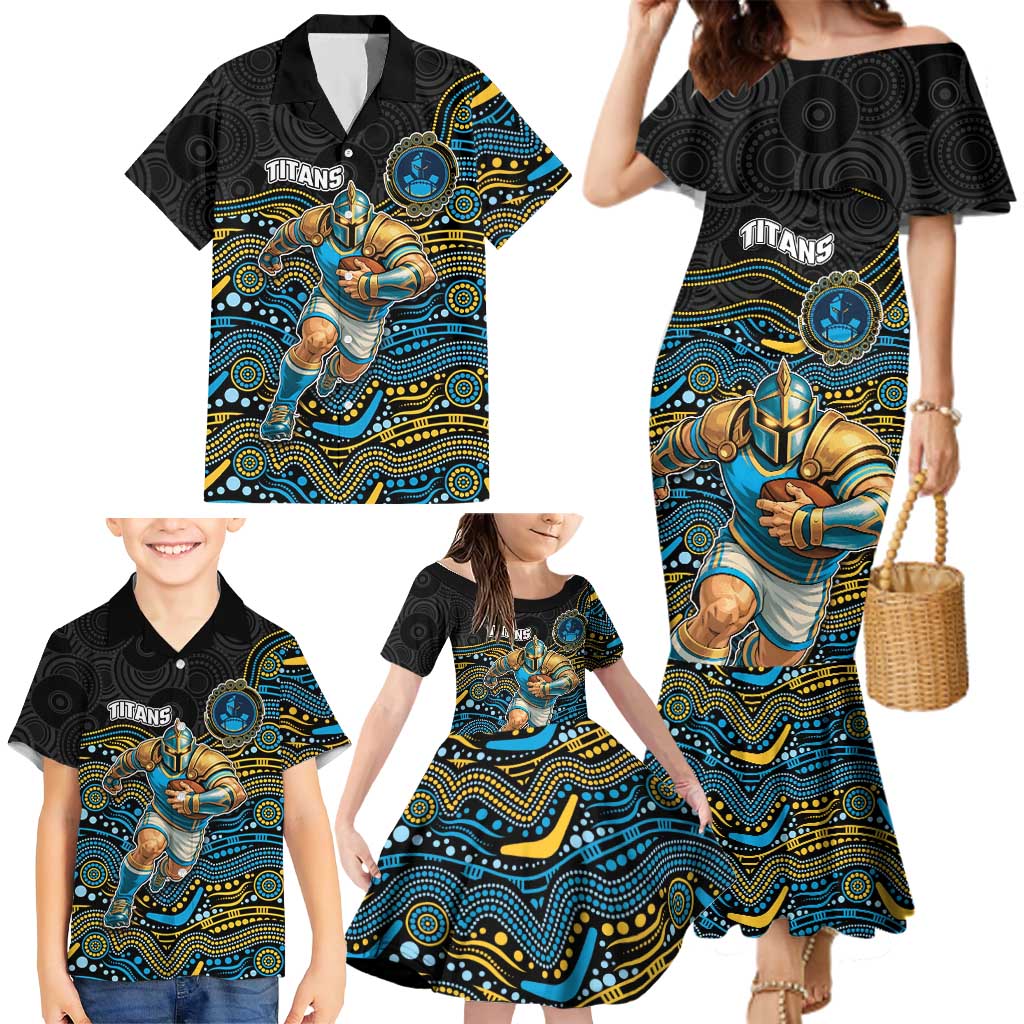 Custom Titans Family Matching Mermaid Dress and Hawaiian Shirt Knight Mascot With Aboriginal Indigenous