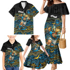 Custom Titans Family Matching Mermaid Dress and Hawaiian Shirt Knight Mascot With Aboriginal Indigenous