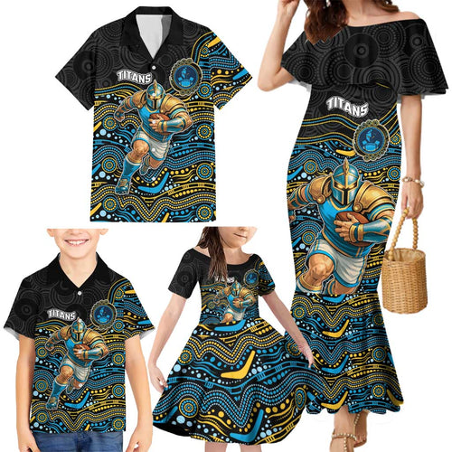 Custom Titans Family Matching Mermaid Dress and Hawaiian Shirt Knight Mascot With Aboriginal Indigenous