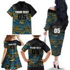 Custom Titans Family Matching Off The Shoulder Long Sleeve Dress and Hawaiian Shirt Knight Mascot With Aboriginal Indigenous