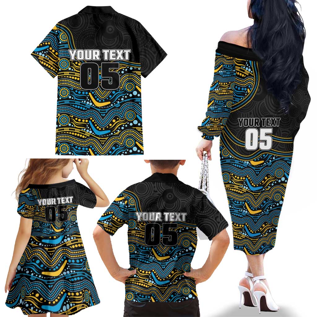 Custom Titans Family Matching Off The Shoulder Long Sleeve Dress and Hawaiian Shirt Knight Mascot With Aboriginal Indigenous
