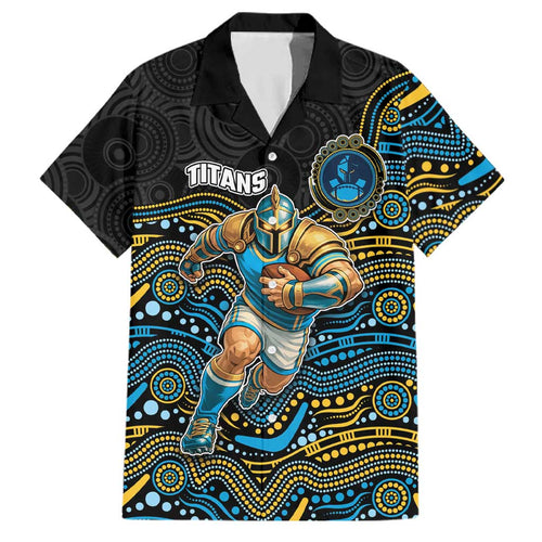 Custom Titans Family Matching Off The Shoulder Long Sleeve Dress and Hawaiian Shirt Knight Mascot With Aboriginal Indigenous