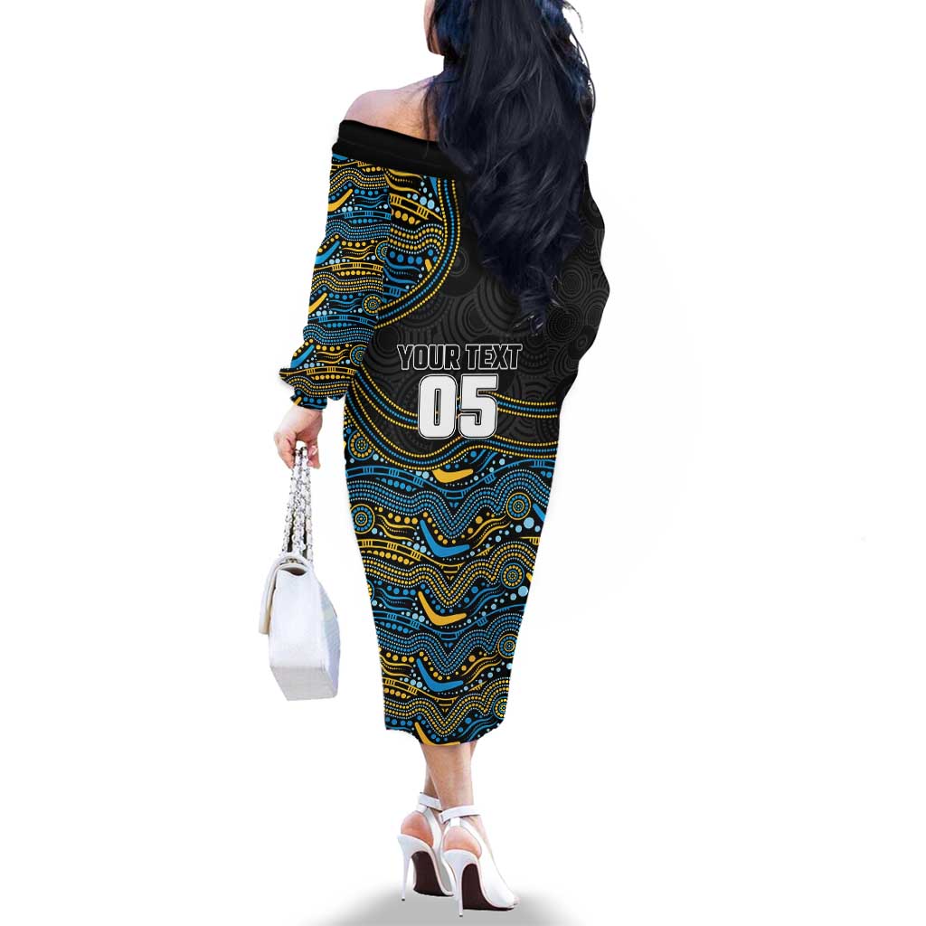 Custom Titans Family Matching Off The Shoulder Long Sleeve Dress and Hawaiian Shirt Knight Mascot With Aboriginal Indigenous