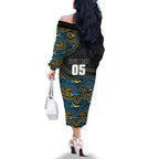 Custom Titans Family Matching Off The Shoulder Long Sleeve Dress and Hawaiian Shirt Knight Mascot With Aboriginal Indigenous