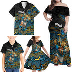 Custom Titans Family Matching Off Shoulder Maxi Dress and Hawaiian Shirt Knight Mascot With Aboriginal Indigenous