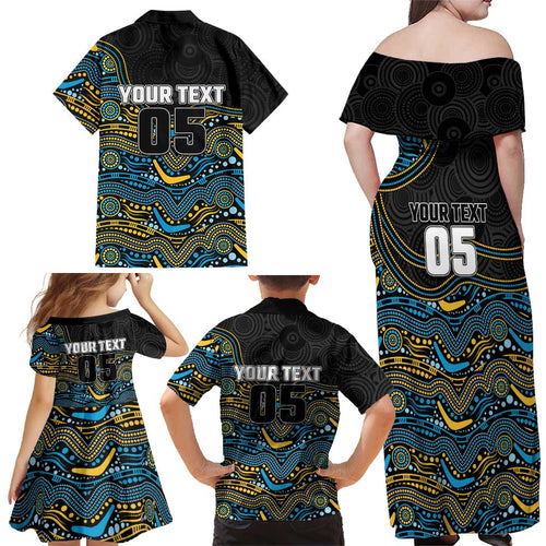 Custom Titans Family Matching Off Shoulder Maxi Dress and Hawaiian Shirt Knight Mascot With Aboriginal Indigenous