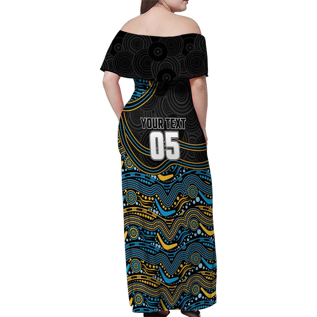 Custom Titans Family Matching Off Shoulder Maxi Dress and Hawaiian Shirt Knight Mascot With Aboriginal Indigenous