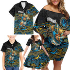 Custom Titans Family Matching Off Shoulder Short Dress and Hawaiian Shirt Knight Mascot With Aboriginal Indigenous