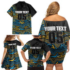 Custom Titans Family Matching Off Shoulder Short Dress and Hawaiian Shirt Knight Mascot With Aboriginal Indigenous