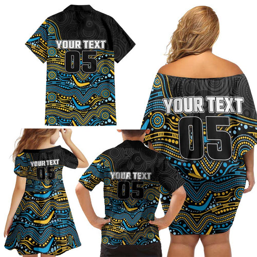 Custom Titans Family Matching Off Shoulder Short Dress and Hawaiian Shirt Knight Mascot With Aboriginal Indigenous