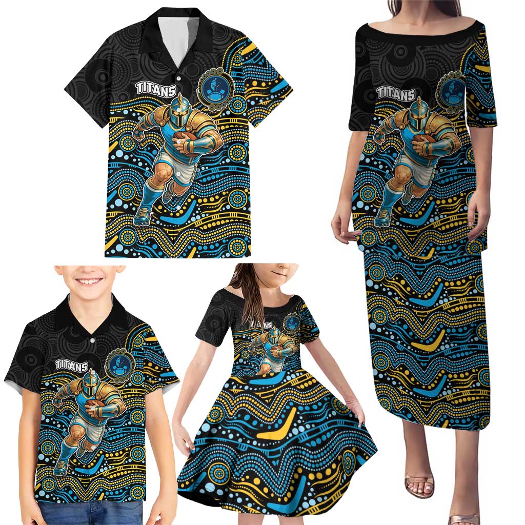 Custom Titans Family Matching Puletasi and Hawaiian Shirt Knight Mascot With Aboriginal Indigenous