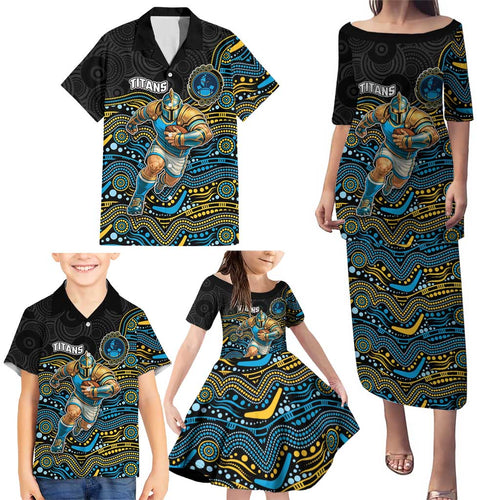 Custom Titans Family Matching Puletasi and Hawaiian Shirt Knight Mascot With Aboriginal Indigenous
