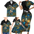 Custom Titans Family Matching Short Sleeve Bodycon Dress and Hawaiian Shirt Knight Mascot With Aboriginal Indigenous