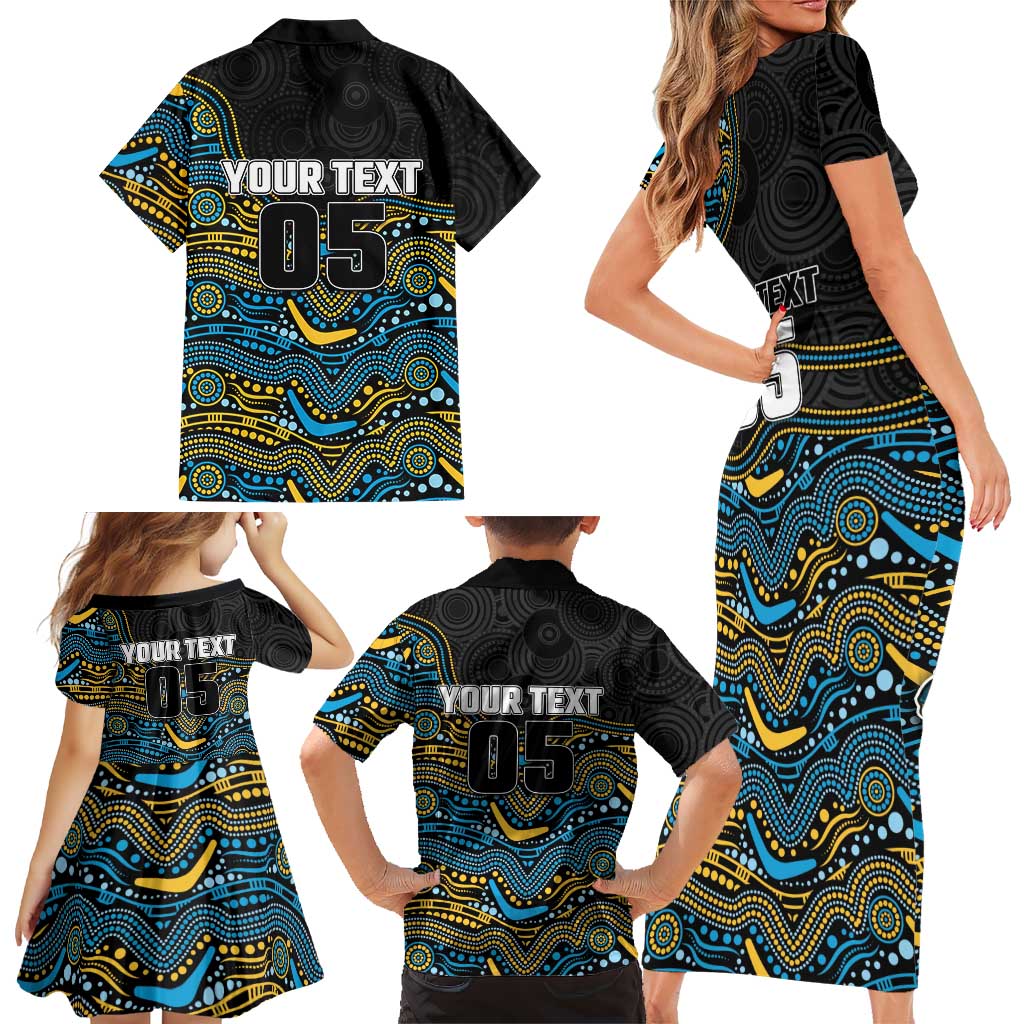 Custom Titans Family Matching Short Sleeve Bodycon Dress and Hawaiian Shirt Knight Mascot With Aboriginal Indigenous