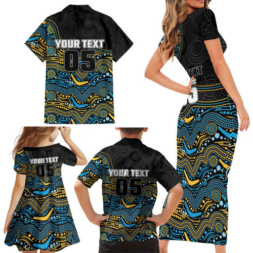 Custom Titans Family Matching Short Sleeve Bodycon Dress and Hawaiian Shirt Knight Mascot With Aboriginal Indigenous