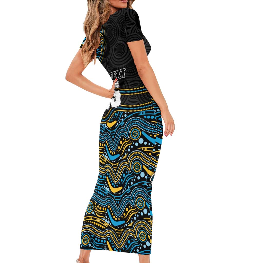 Custom Titans Family Matching Short Sleeve Bodycon Dress and Hawaiian Shirt Knight Mascot With Aboriginal Indigenous