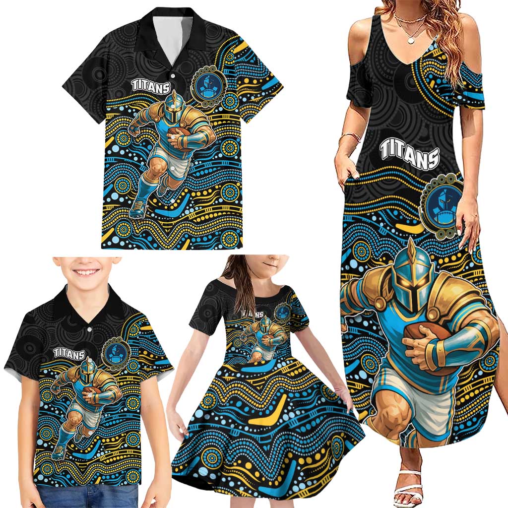Custom Titans Family Matching Summer Maxi Dress and Hawaiian Shirt Knight Mascot With Aboriginal Indigenous