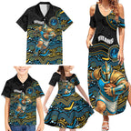 Custom Titans Family Matching Summer Maxi Dress and Hawaiian Shirt Knight Mascot With Aboriginal Indigenous