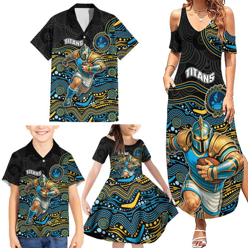 Custom Titans Family Matching Summer Maxi Dress and Hawaiian Shirt Knight Mascot With Aboriginal Indigenous
