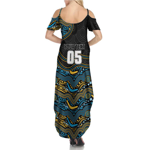 Custom Titans Family Matching Summer Maxi Dress and Hawaiian Shirt Knight Mascot With Aboriginal Indigenous