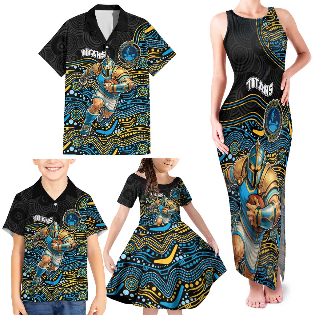 Custom Titans Family Matching Tank Maxi Dress and Hawaiian Shirt Knight Mascot With Aboriginal Indigenous