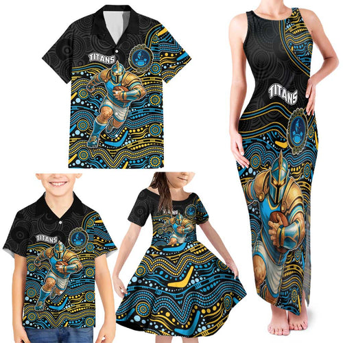 Custom Titans Family Matching Tank Maxi Dress and Hawaiian Shirt Knight Mascot With Aboriginal Indigenous