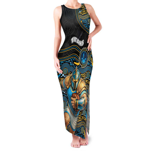 Custom Titans Family Matching Tank Maxi Dress and Hawaiian Shirt Knight Mascot With Aboriginal Indigenous