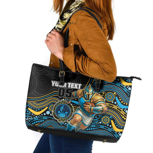 Custom Titans Leather Tote Bag Knight Mascot With Aboriginal Indigenous