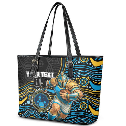 Custom Titans Leather Tote Bag Knight Mascot With Aboriginal Indigenous