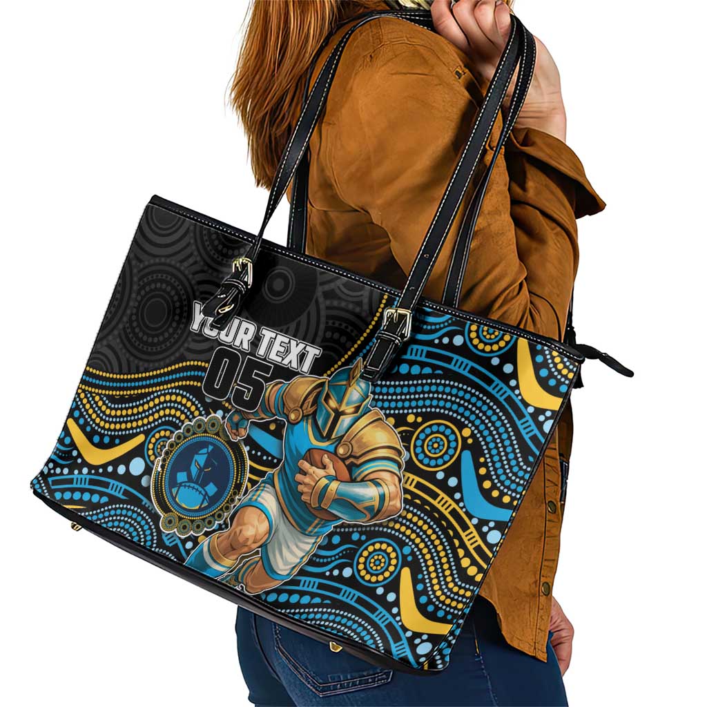 Custom Titans Leather Tote Bag Knight Mascot With Aboriginal Indigenous