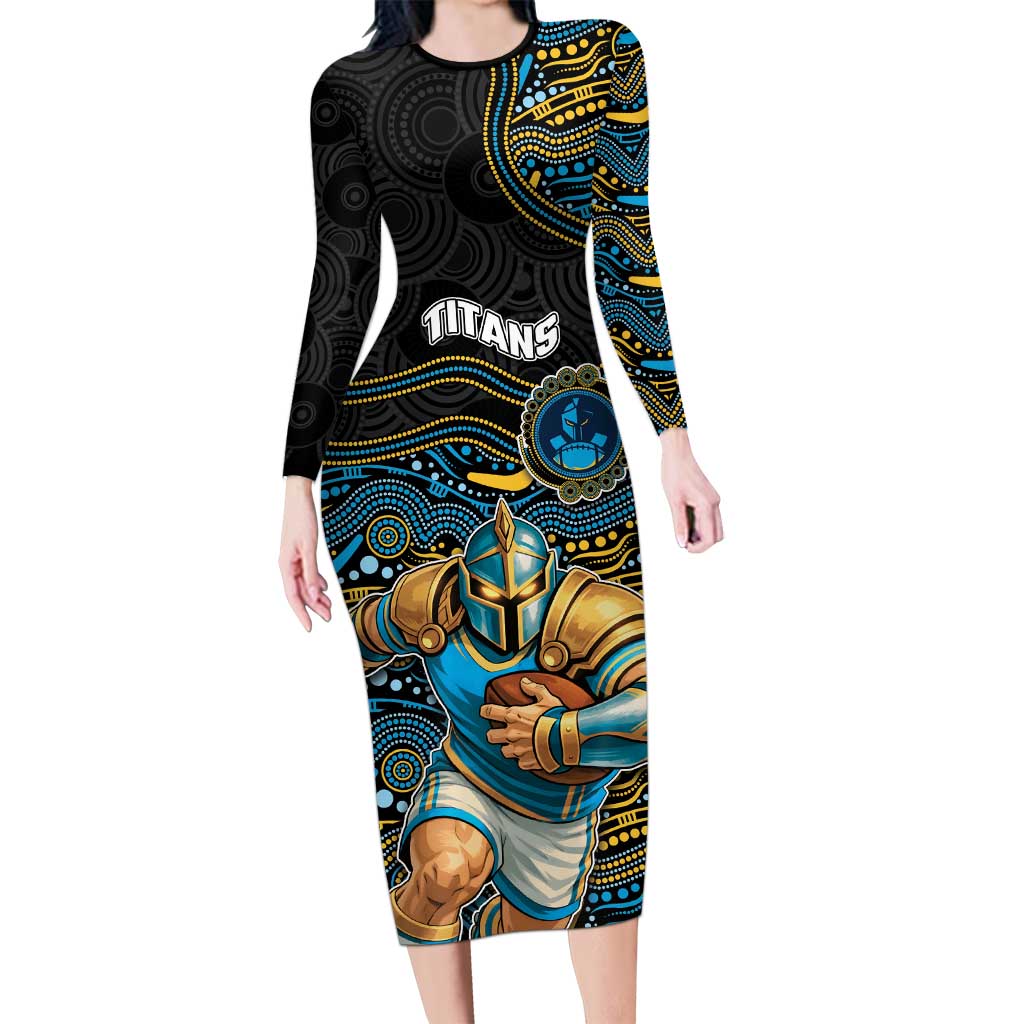 Custom Titans Long Sleeve Bodycon Dress Knight Mascot With Aboriginal Indigenous