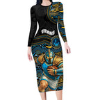 Custom Titans Long Sleeve Bodycon Dress Knight Mascot With Aboriginal Indigenous