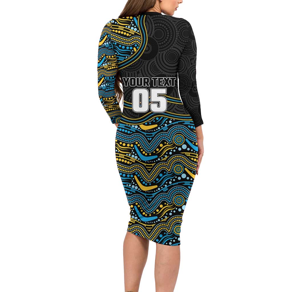 Custom Titans Long Sleeve Bodycon Dress Knight Mascot With Aboriginal Indigenous