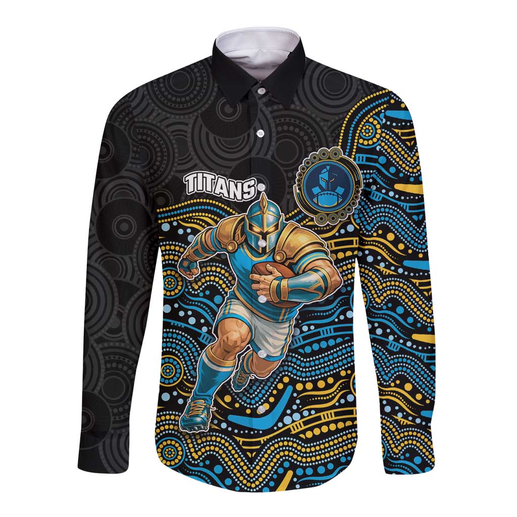 Custom Titans Long Sleeve Button Shirt Knight Mascot With Aboriginal Indigenous