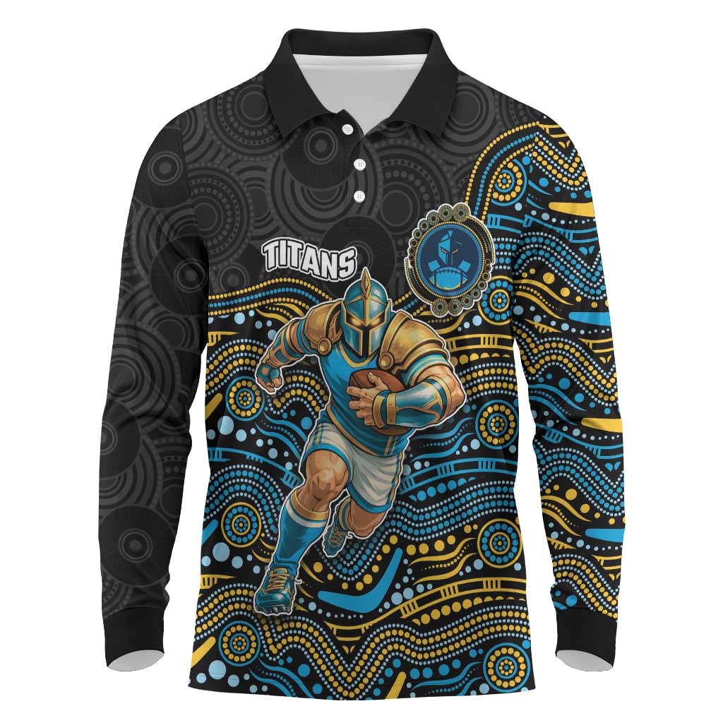 Custom Titans Long Sleeve Polo Shirt Knight Mascot With Aboriginal Indigenous