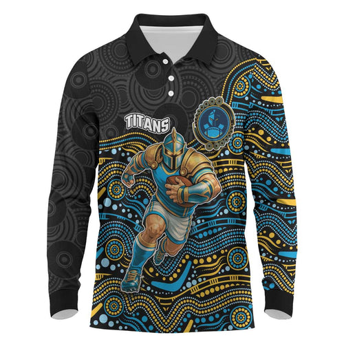 Custom Titans Long Sleeve Polo Shirt Knight Mascot With Aboriginal Indigenous