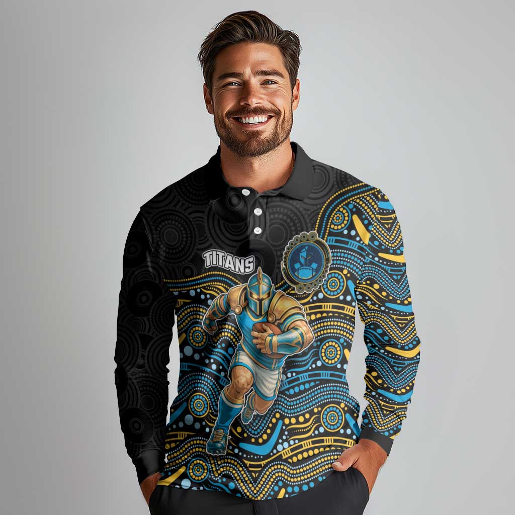 Custom Titans Long Sleeve Polo Shirt Knight Mascot With Aboriginal Indigenous