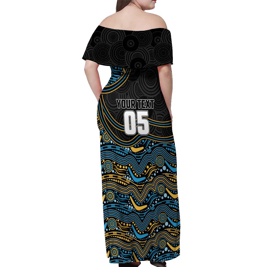 Custom Titans Off Shoulder Maxi Dress Knight Mascot With Aboriginal Indigenous
