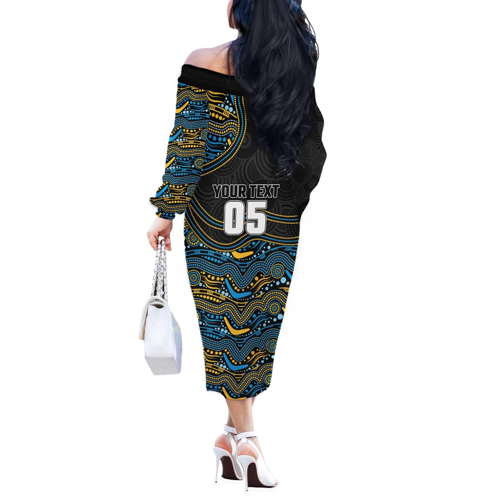 Custom Titans Off The Shoulder Long Sleeve Dress Knight Mascot With Aboriginal Indigenous