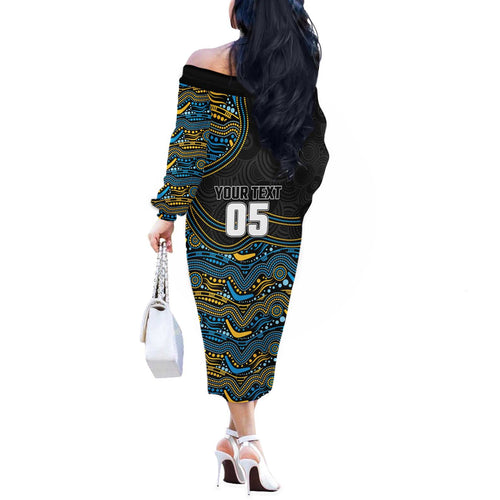 Custom Titans Off The Shoulder Long Sleeve Dress Knight Mascot With Aboriginal Indigenous