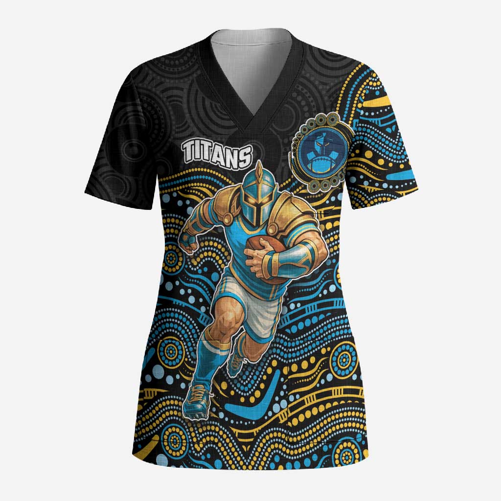 Custom Titans Scrub Top Knight Mascot With Aboriginal Indigenous