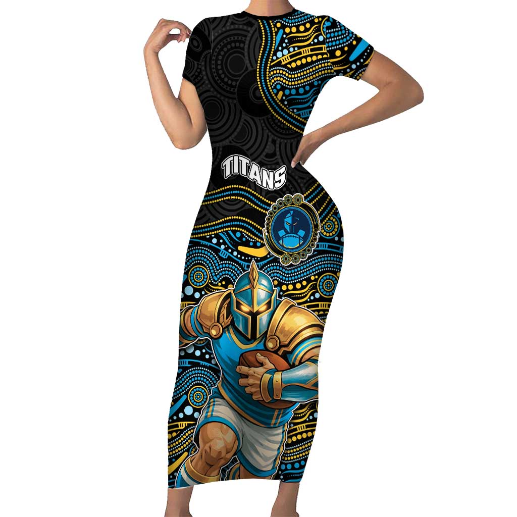 Custom Titans Short Sleeve Bodycon Dress Knight Mascot With Aboriginal Indigenous